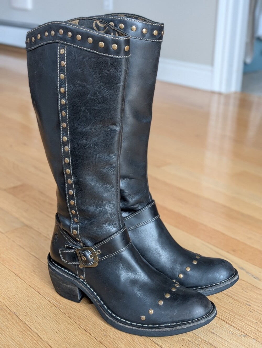 Rare Vintage Fly London Studded Tall Moto Engineer Boots EU 41 Made In Portugal